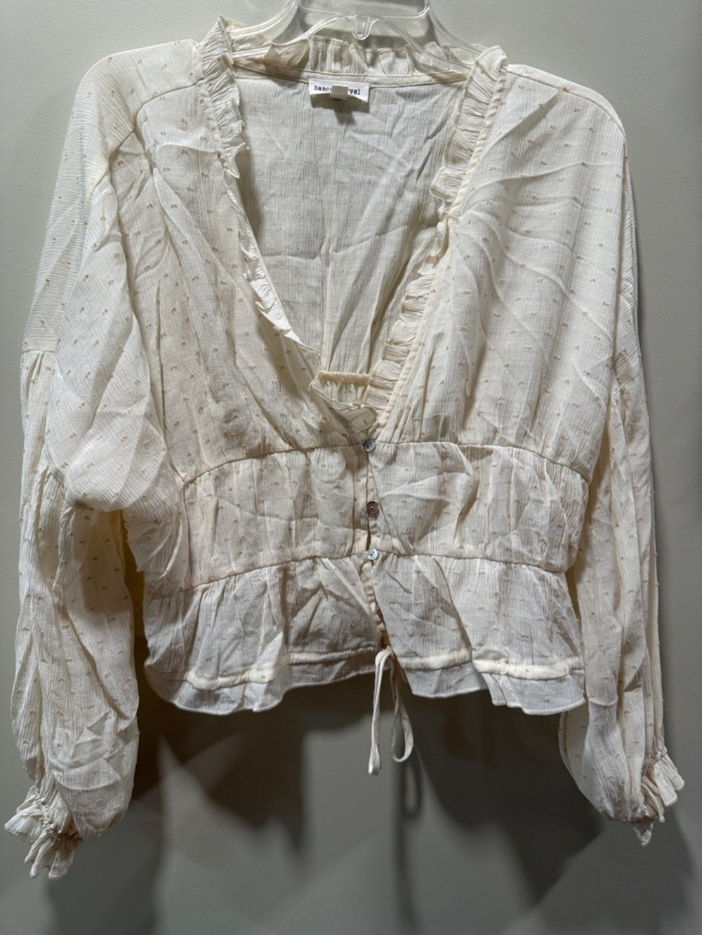 Dance & Marvel Cream Ruffle Front Smocked Waist Peasant Blouse